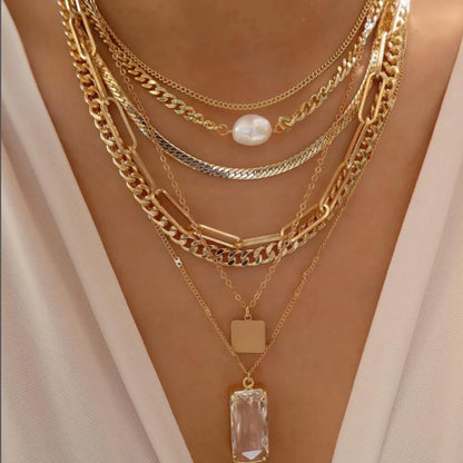 Vintage New Gold Color Multiple Styles Necklace For Women Boho Trendy Multi-Layer Crystal Pendant Necklaces Set Jewelry Gifts