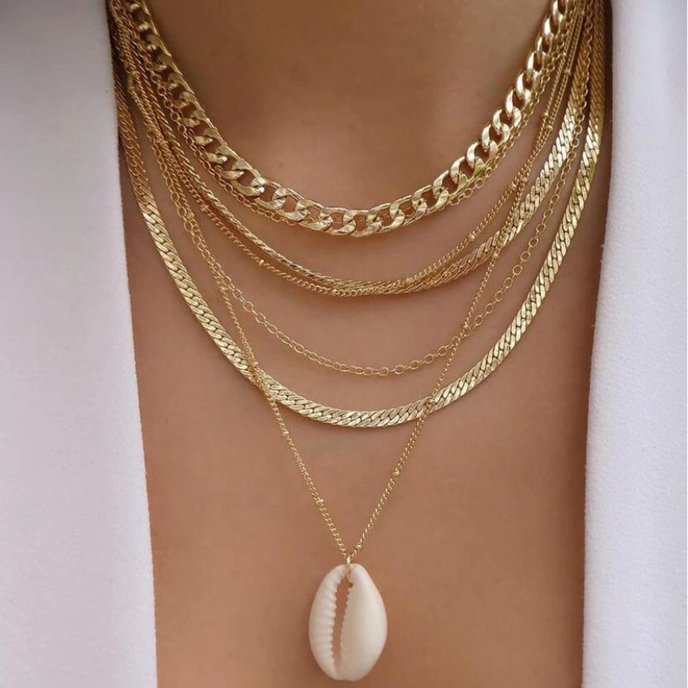 Vintage New Gold Color Multiple Styles Necklace For Women Boho Trendy Multi-Layer Crystal Pendant Necklaces Set Jewelry Gifts