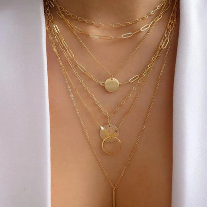 Vintage New Gold Color Multiple Styles Necklace For Women Boho Trendy Multi-Layer Crystal Pendant Necklaces Set Jewelry Gifts